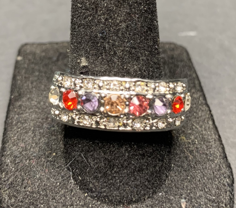 Vintage Estate Antique Silver Tone Rhinestone CZ Ring - Size 8