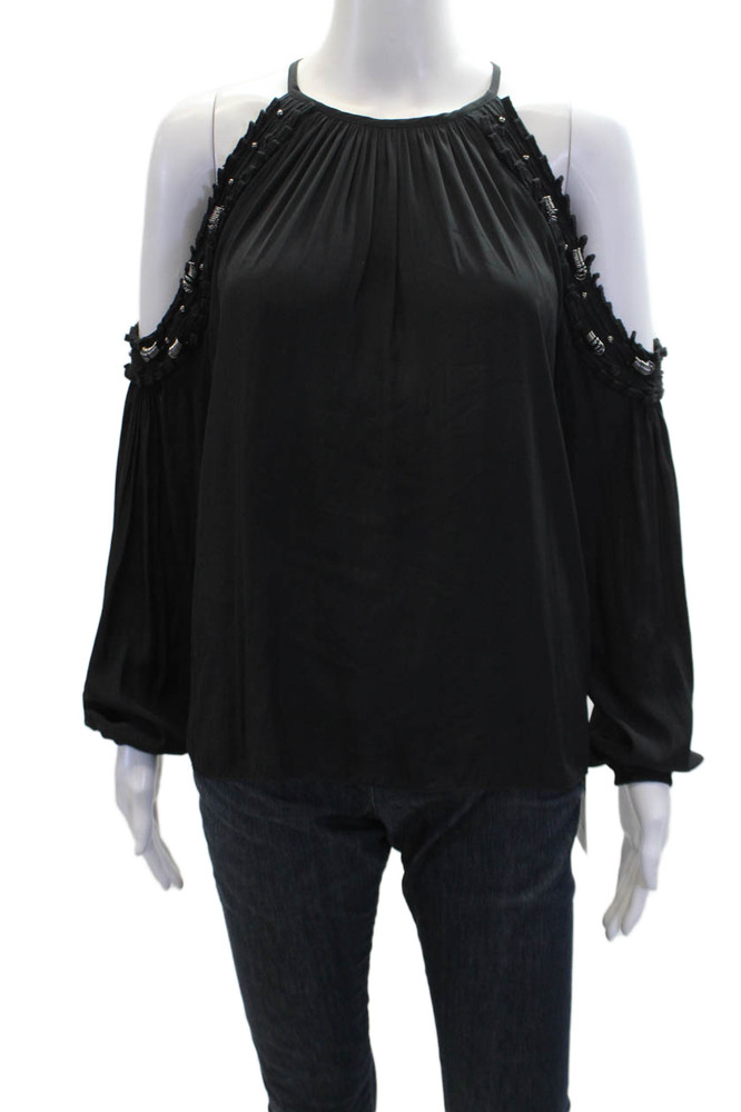 Ramy Brook Womens Silver Tone Cold Shoulder Long Sleeves Blouse Black Size SmallFree Shipping in US $100+ Orders | $6.95 Orders Below