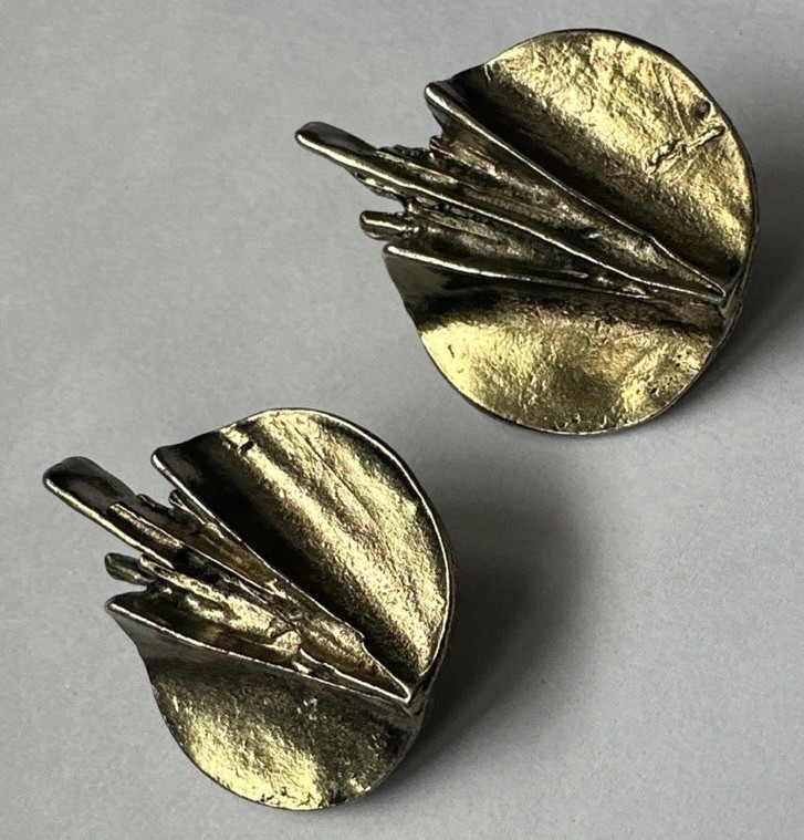 Vintage Mid-Century Modernist Brutalist Brass Abstract Earrings Clip On Estate