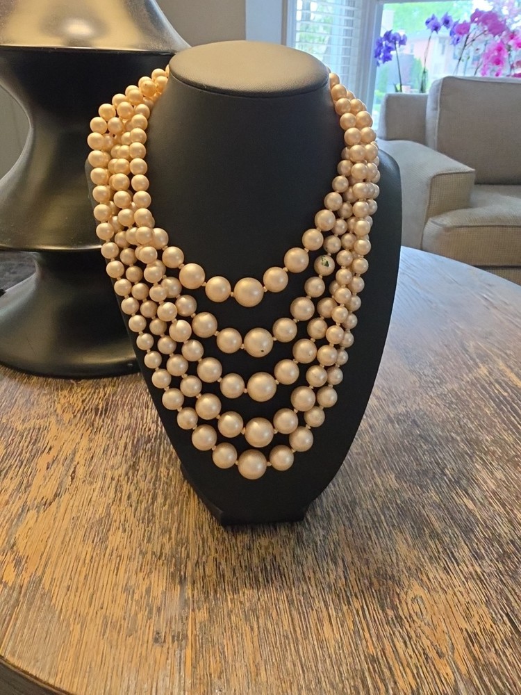 Vintage 5 Strand Beaded Necklace Faux Pearl 1950's