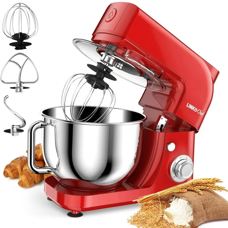 Powerful 800W 5.3QT Stand Mixer with 6+ Speeds & 3 Attachments in Vibrant Red  