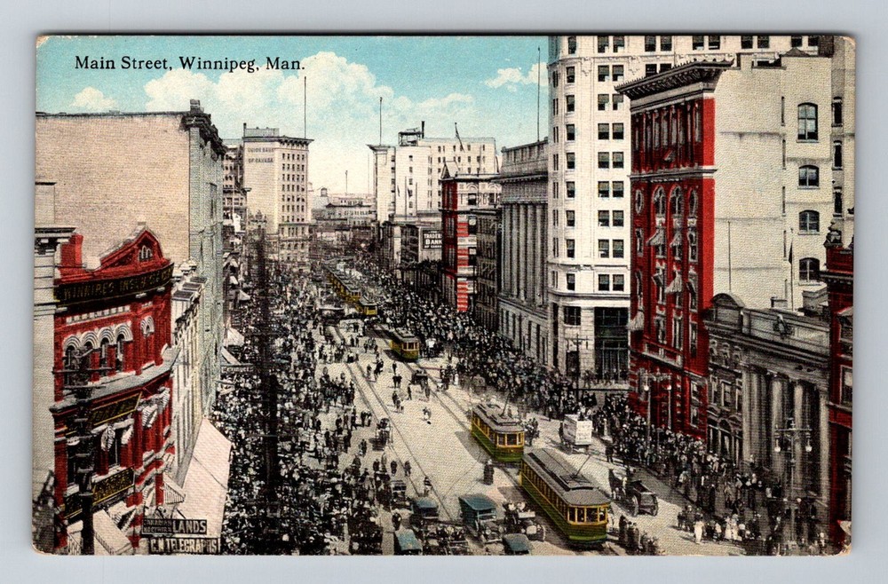Canada- Manitoba Winnipeg Elevated View Main Street Old PC Card Vintage Postcard