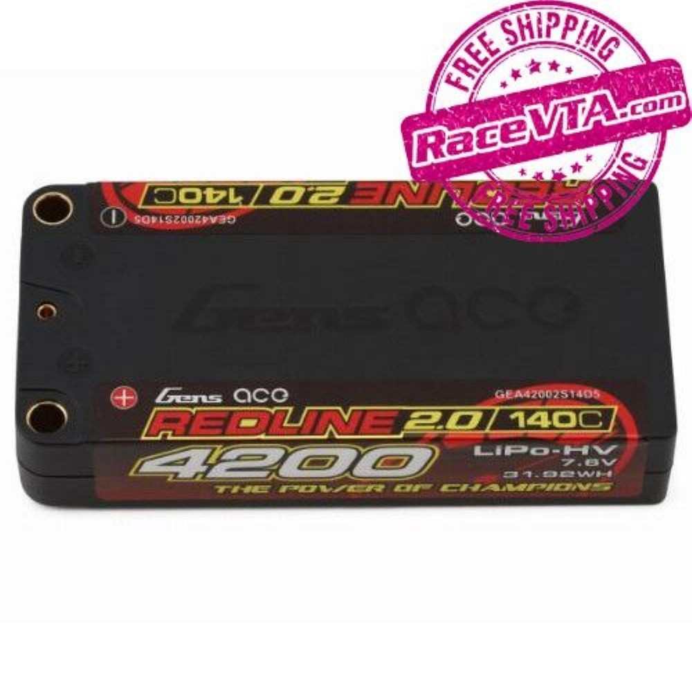 GENS ACE Redline 2.0 2S Shorty LiHV Battery 140C 7.6V 4200mAh 5mm Bullets-image