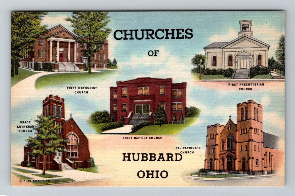 Hubbard, OH-Ohio, Churches First Methodist Baptist Presbyterian Vintage Postcard
