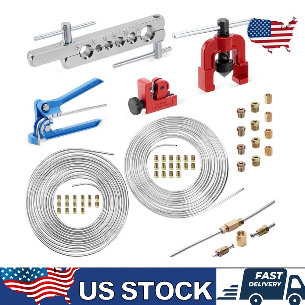 25 Ft 3/16 + 1/4 Zinc-Coated Brake Line Tubing Kit & 30 Fitting and 4 Unions)