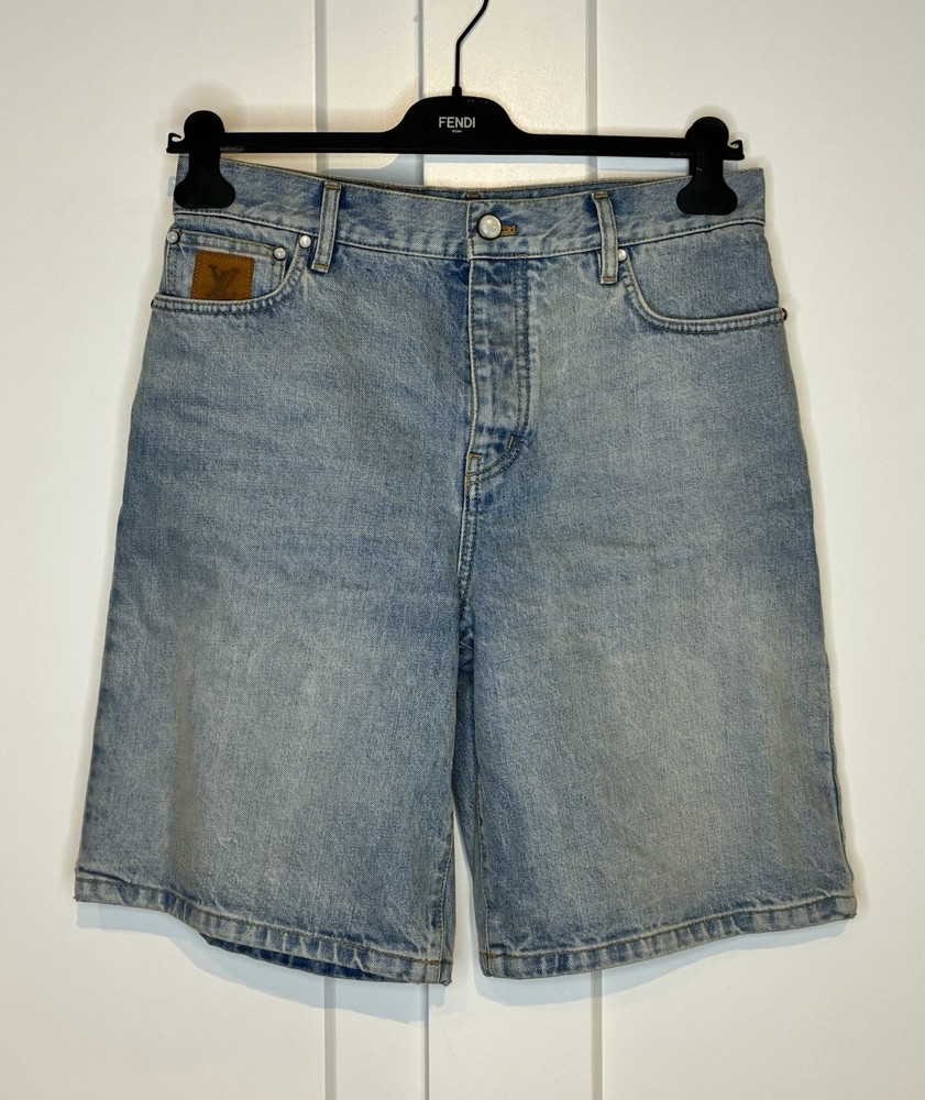 Louis Vuitton 28 Men’s Damier Leather Patch Denim Shorts