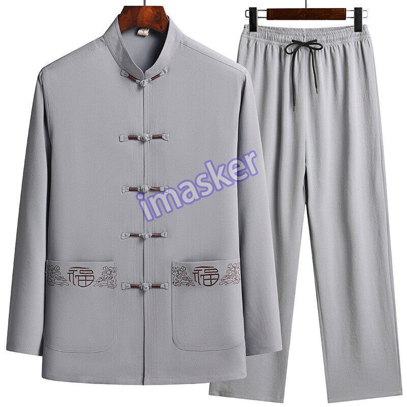 Mens Traditional Chinese Tang Suit Jacket Coat Kung Fu Tai Chi Uniform 6 Colors