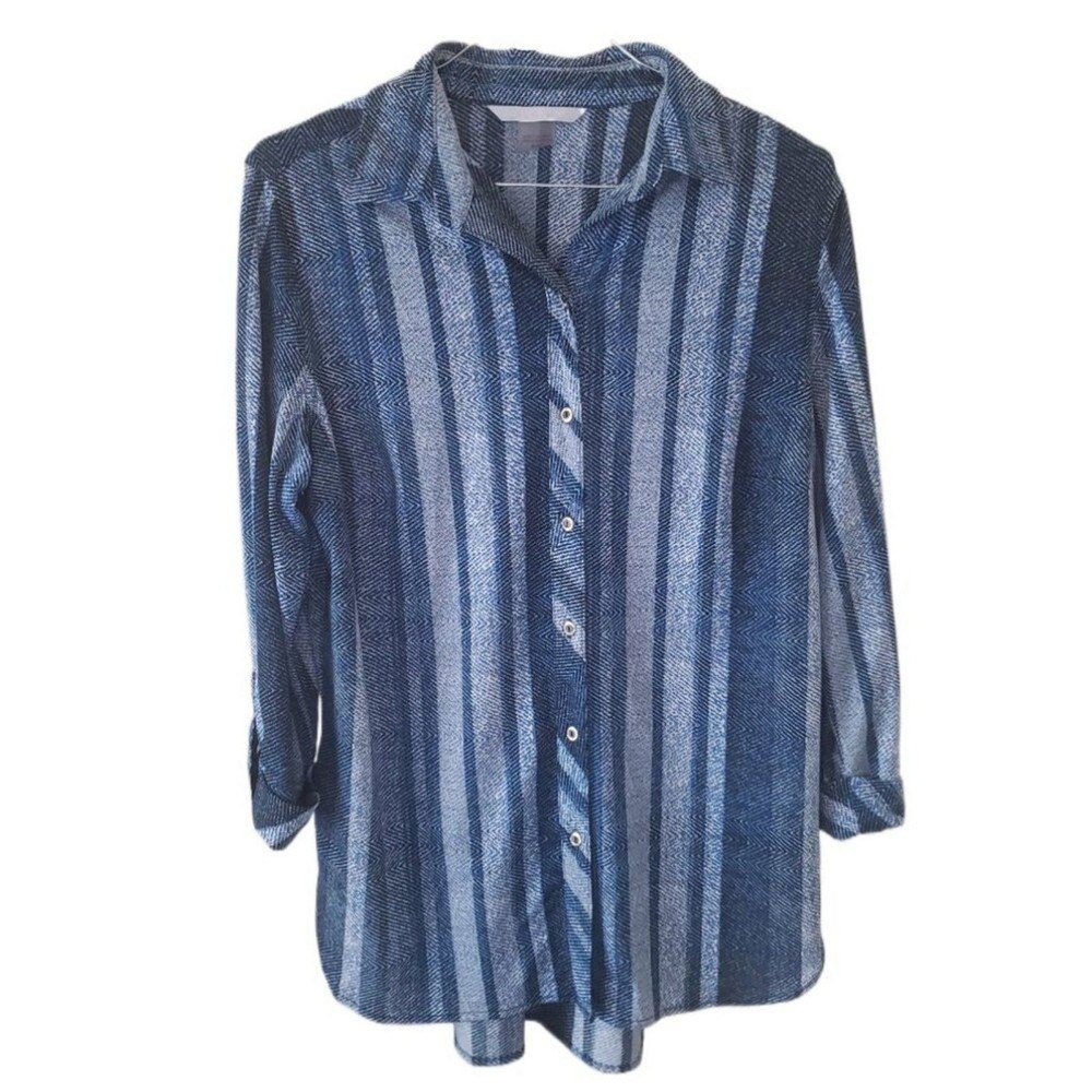 Nygard Blue Striped Button Up  Long Sleeve Top