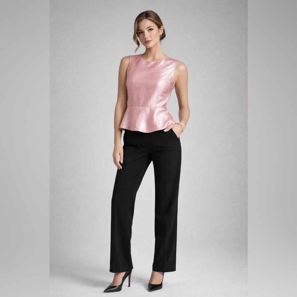 Vintage Halston Heritage Pink Satin Peplum Top Y2K Cocktail Blouse