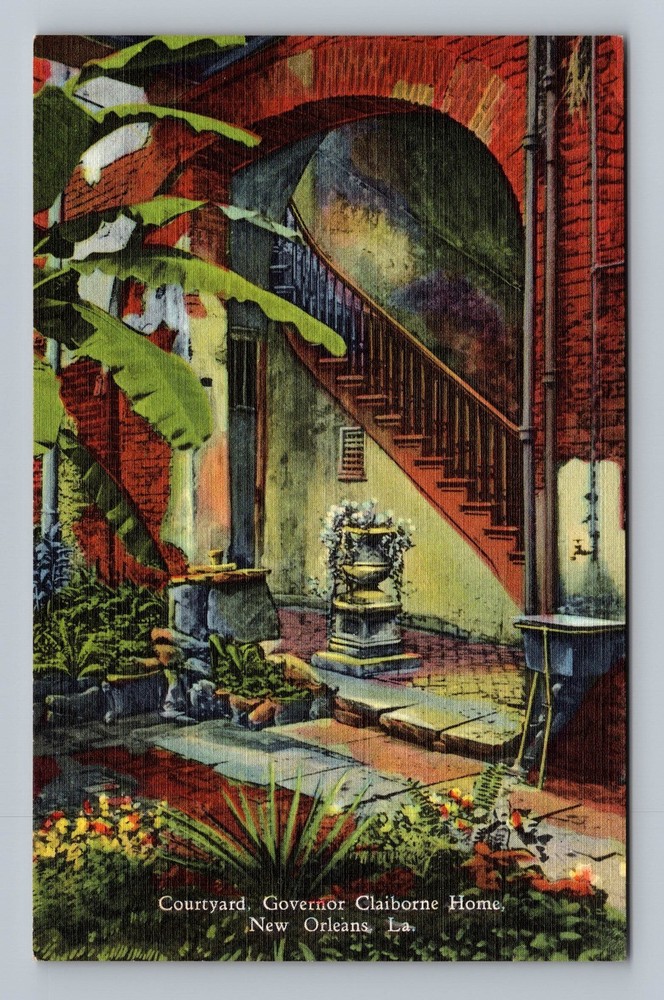 New Orleans LA-Louisiana Courtyard Governor Claiborne Home Vintage Postcard