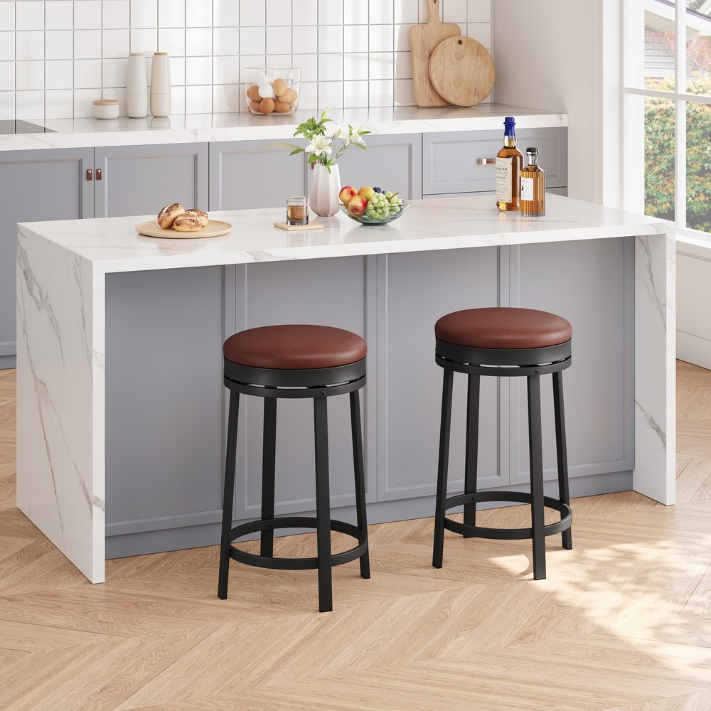 Set of 2 Swivel Bar Stools , Counter Height Bar Stools ,Round Kitchen Barstools