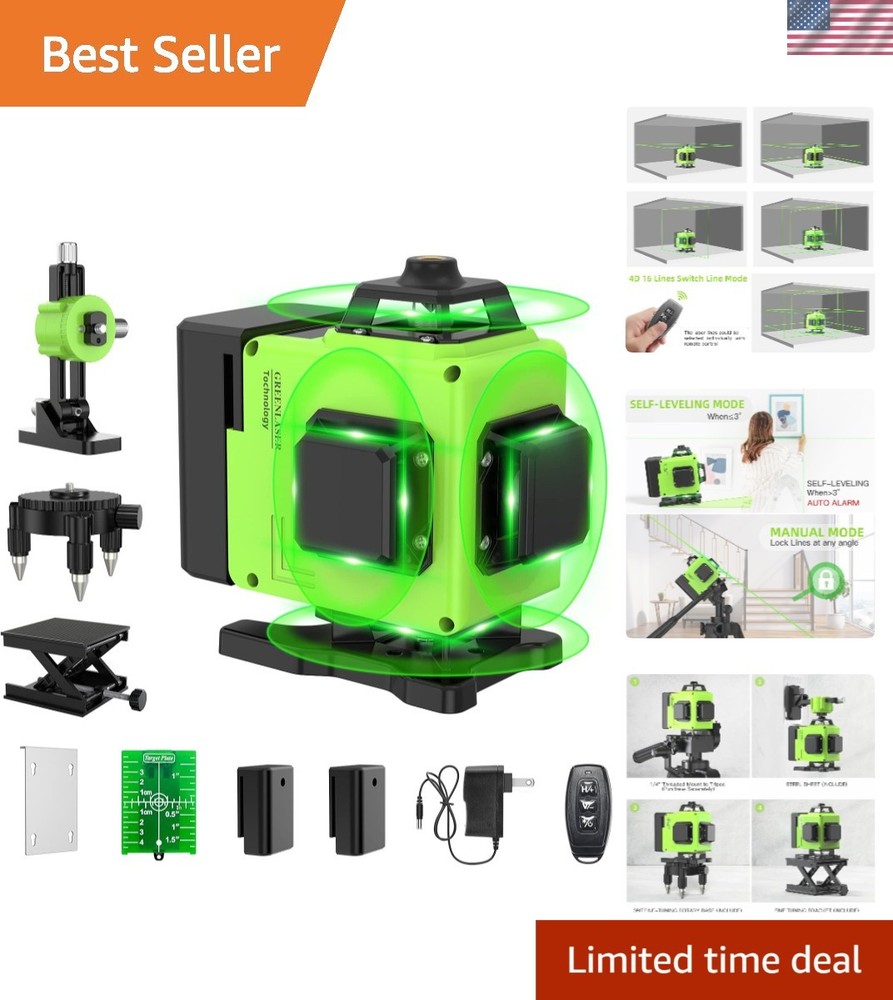 4D Green Beam Laser Level 360 Self-Leveling for Construction and Tiling