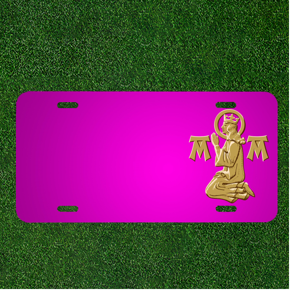 Custom Car License Plate with Mary Praying Design Add Names Personalization