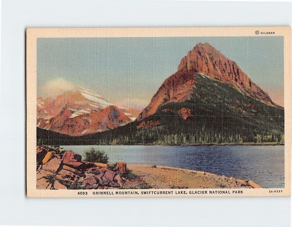 Postcard Grinnell Mountain Swiftcurrent Lake Glacier National Park Montana USA