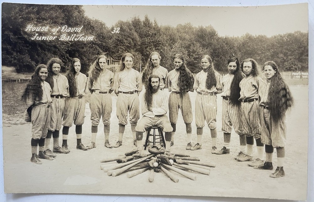 Vintage Postcard House Of David Junior Baseball Team RPPC Cult Long Haired Men