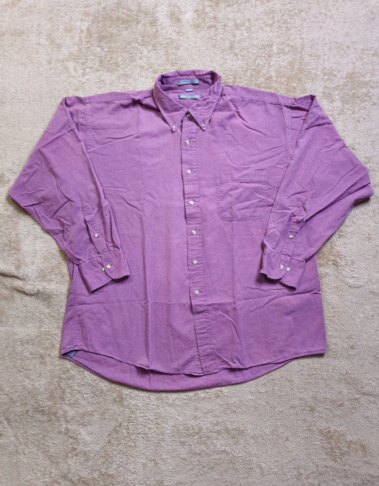 Van Heusen Shirt Mens 18 34/35 Purple Regular Fit Stretch Button-Up Long Sleeve