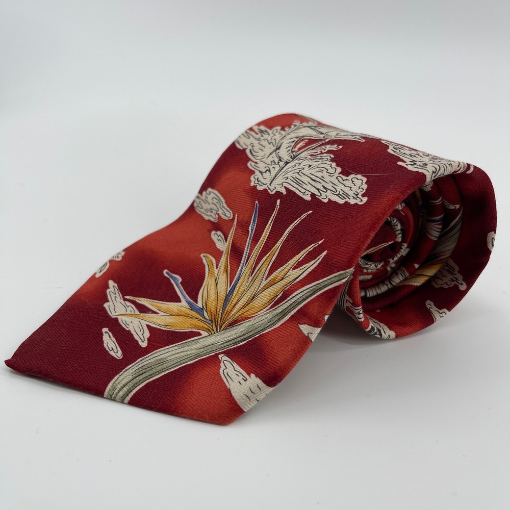 Tommy Bahama Red Tropical Bird of Paradise Marlin Fish Silk Necktie