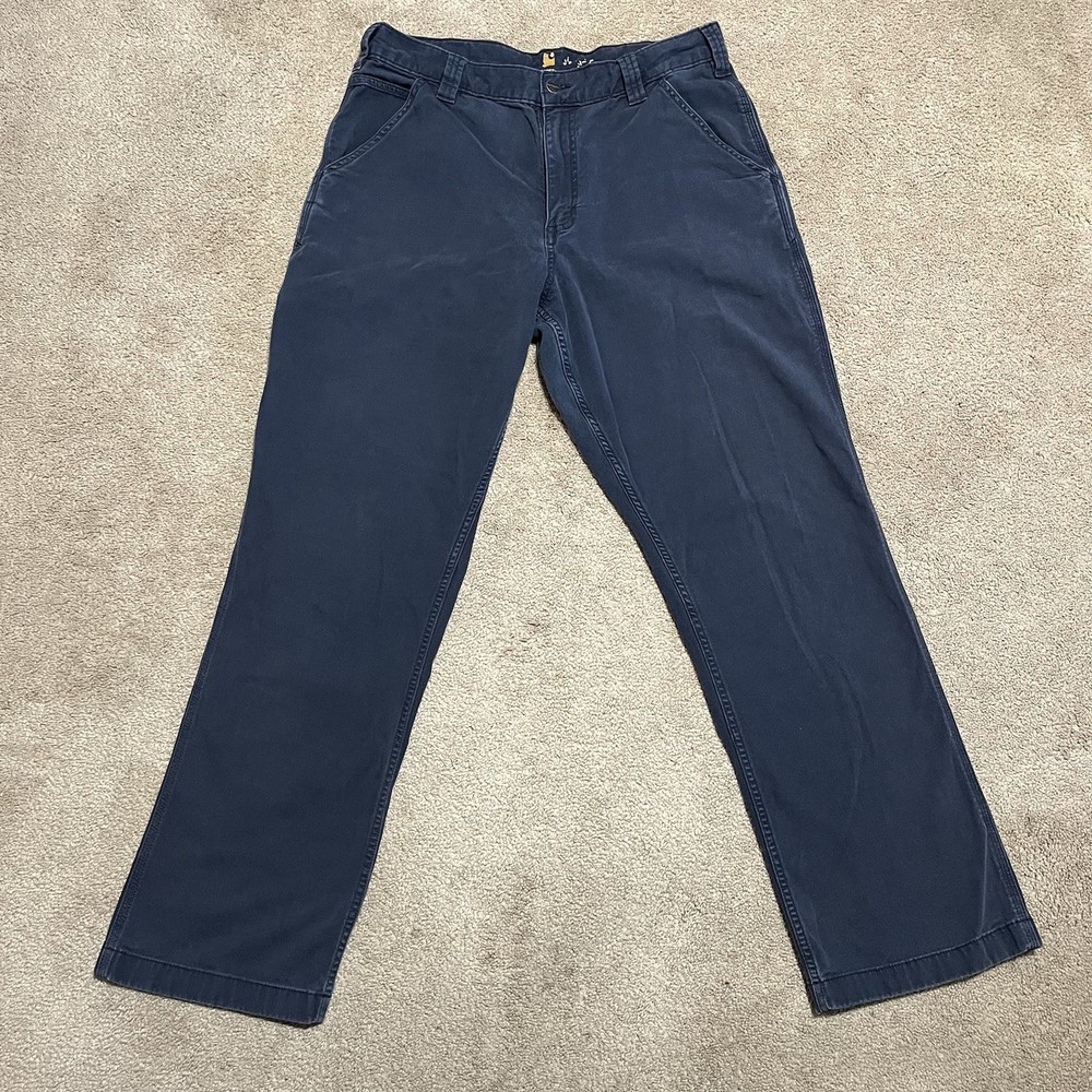 Carhartt Rugged Flex Canvas Work Pants 34x32 Mens Relaxed Fit Navy Blue Utility