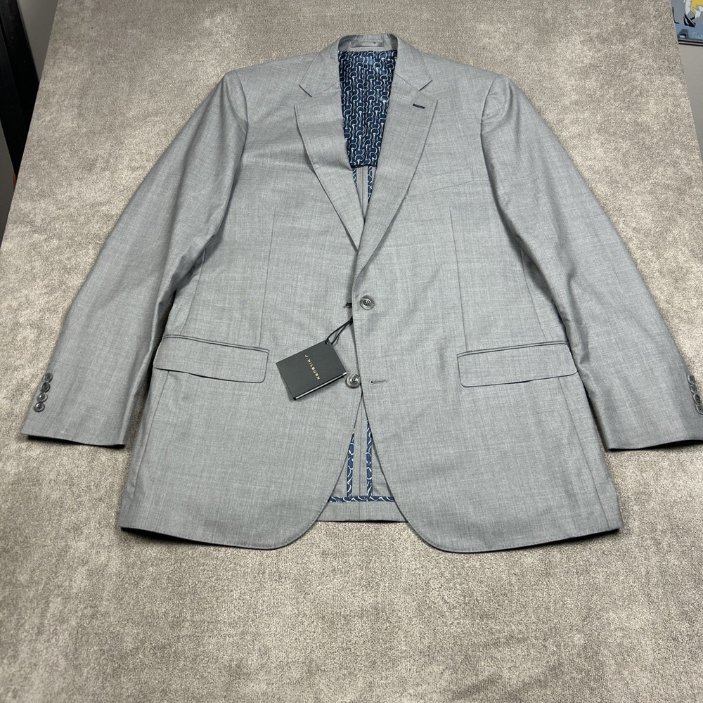 NEW J. Hilburn Vitale Barberis Italy Dual Vent Blazer Jacket 46L Gray Half Lined