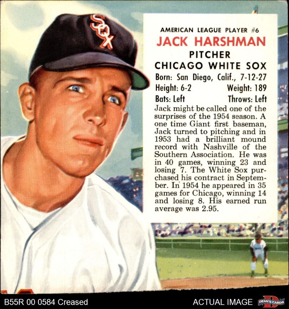 1955 Red Man #6 Jack Harshman No Tab White Sox 3 - VG
