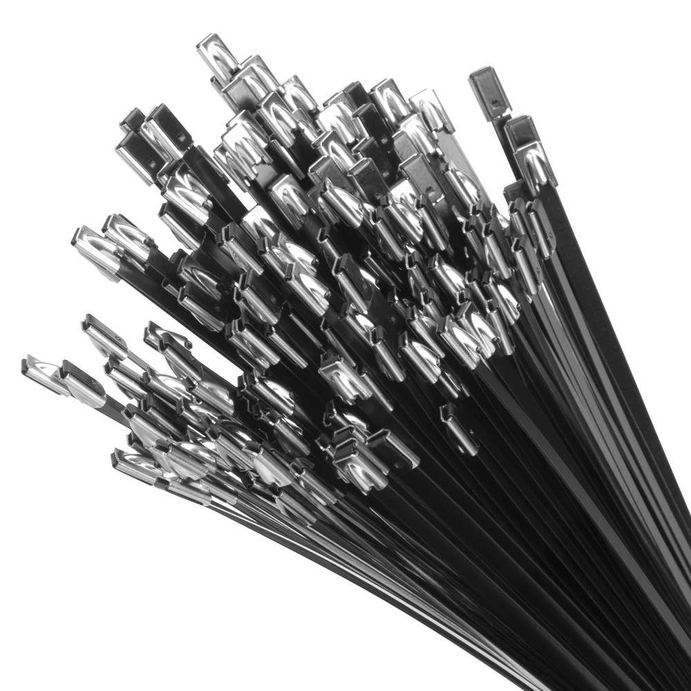 16 Inch Heavy Duty Black Stainless Steel Zip Ties 100 Pack 304 Metal Cable Ties