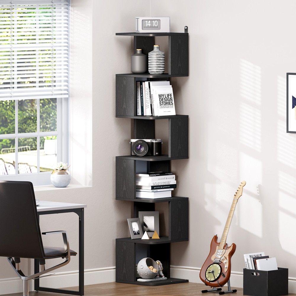 4/5/6 Tier Corner Shelf Freestanding Bookcase Bookshelf Zig Zag Storage Rack