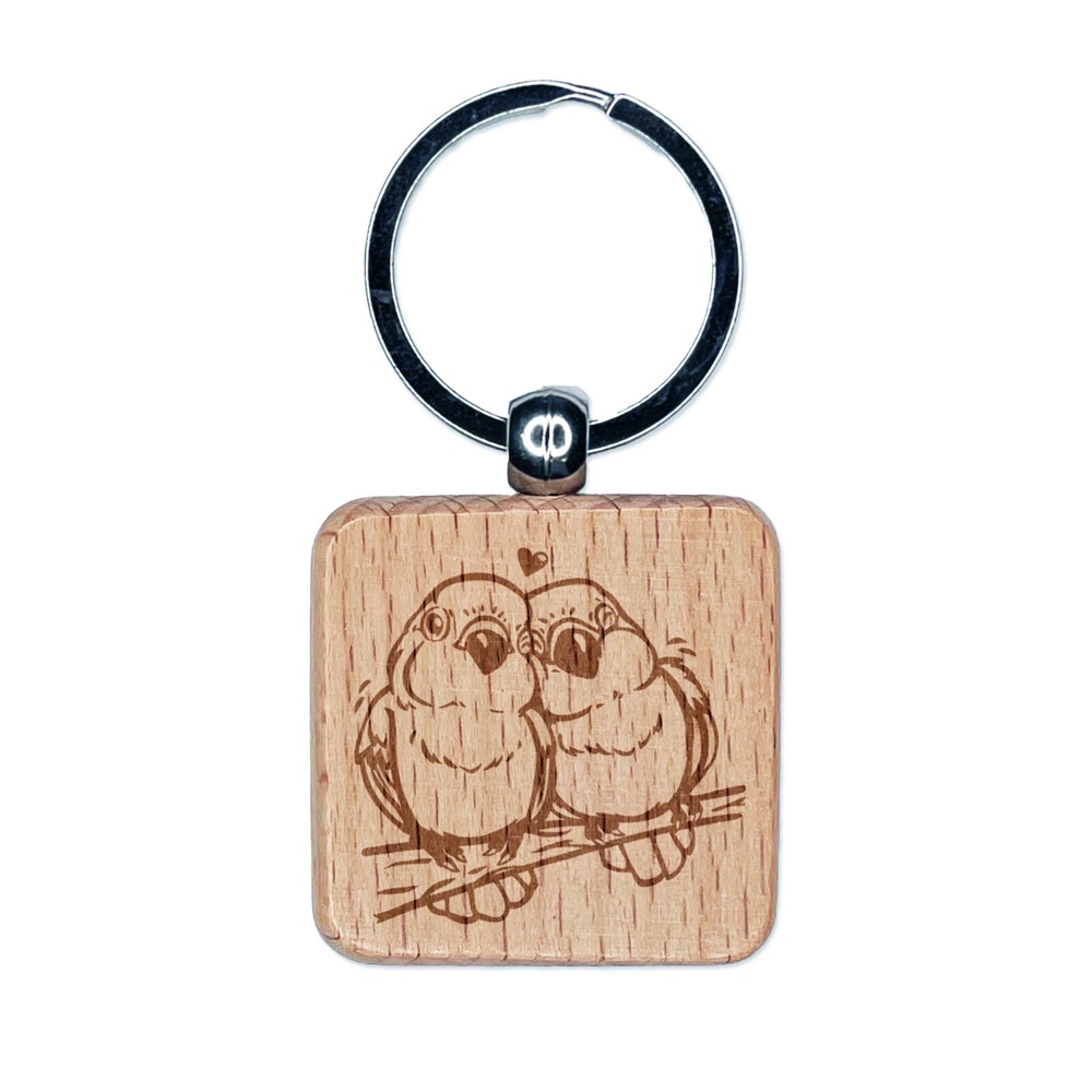 Pair of Lovebirds Anniversary Valentine's Day Engraved Wood Square Keychain