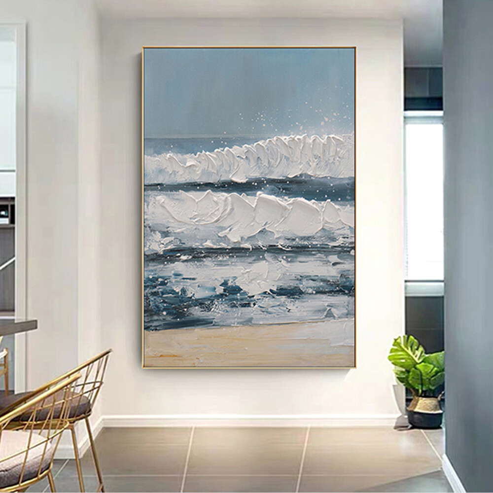 Large Abstract Sea Wave Handmade Oil Painting Picture Wall Decorations Room