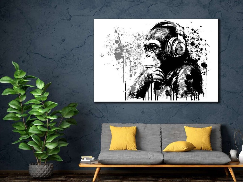 DJ Monkey Black & White Abstract Music Wall Art Canvas Unframed Print Art