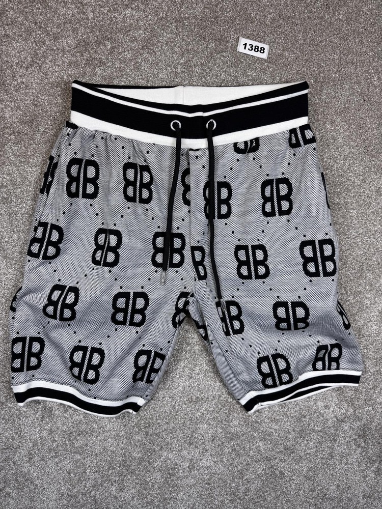 Balenciaga Grey and Black Logo Print Shorts