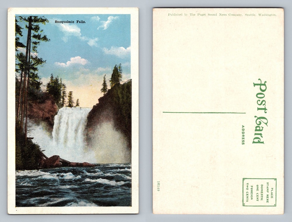 Snoqualmie, WA-Washington, Snoqualmie Falls Cascading Waterfall Vintage Postcard