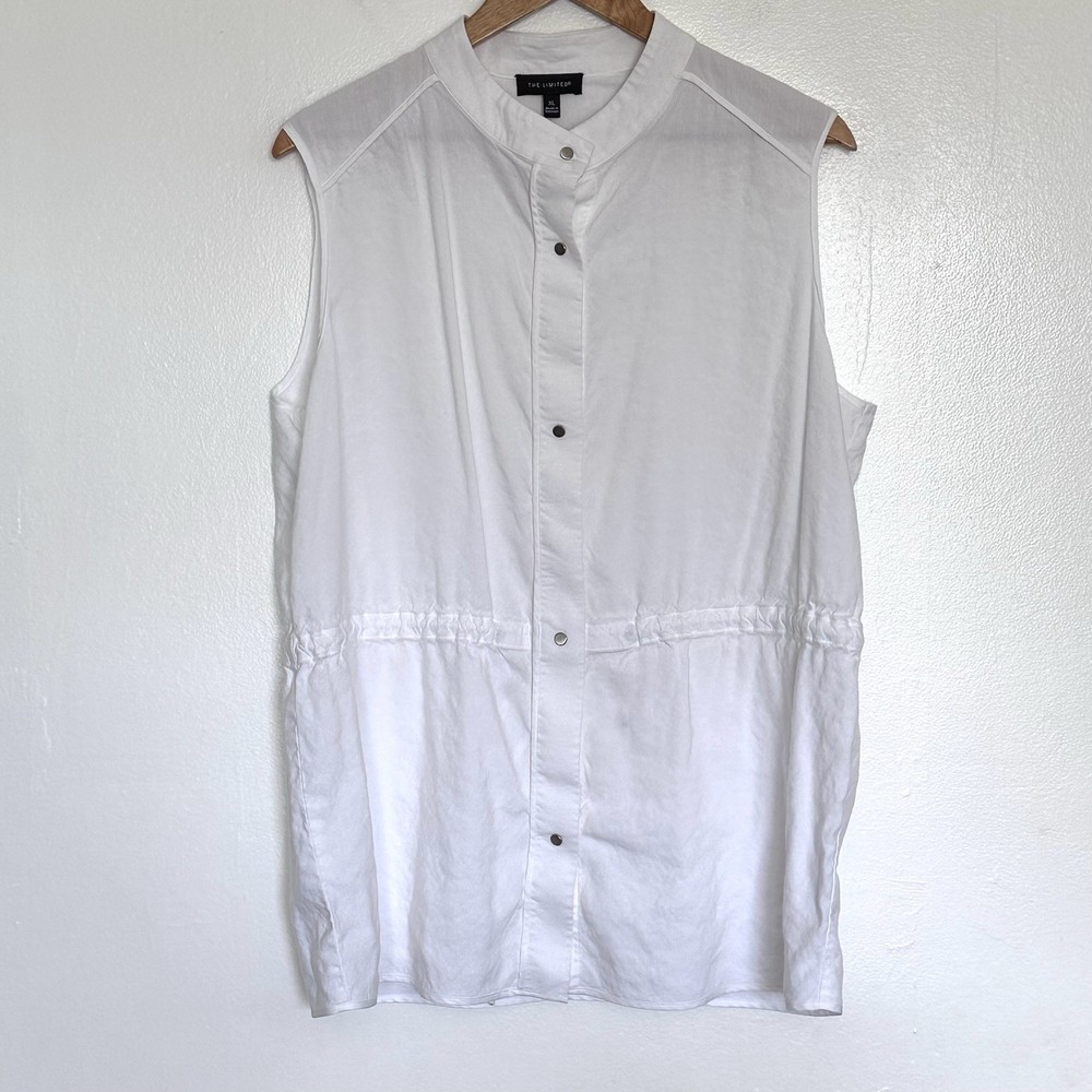 The Limited Tunic Women’s XL White Linen Rayon Blend Sleeveless Snap Shirt Top