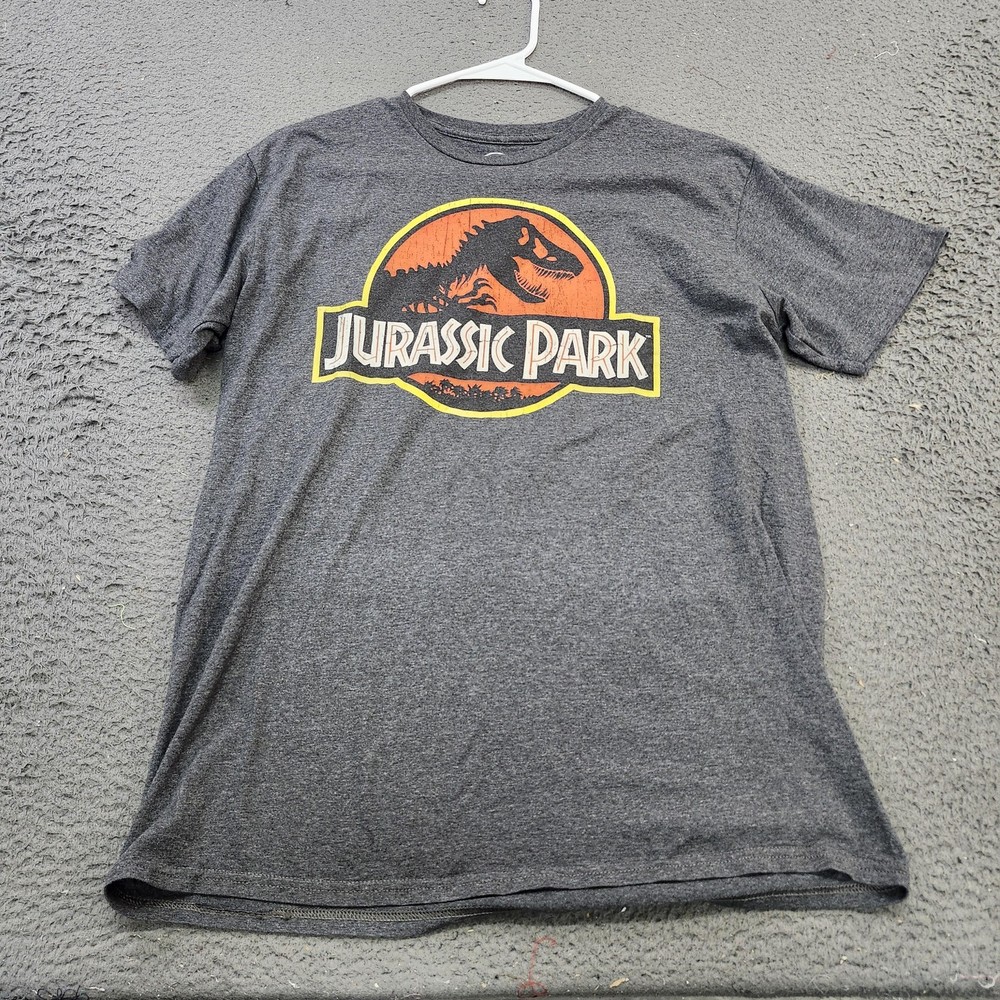 Jurassic Park Shirt Mens Large Gray Logo Graphic Tee Dinosaur Movie T-Rex