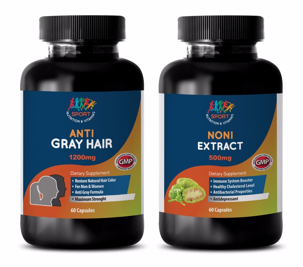 Anti-aging vitamins for gray hair with Noni and saw palmetto vegan capsules