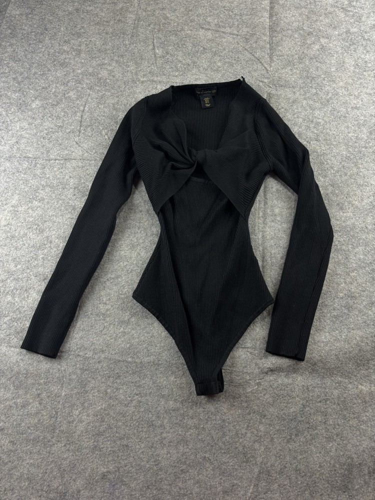 House of Harlow 1960 Revolve Womens XS Ribbed V Neck Bodysuit Black Cut Out