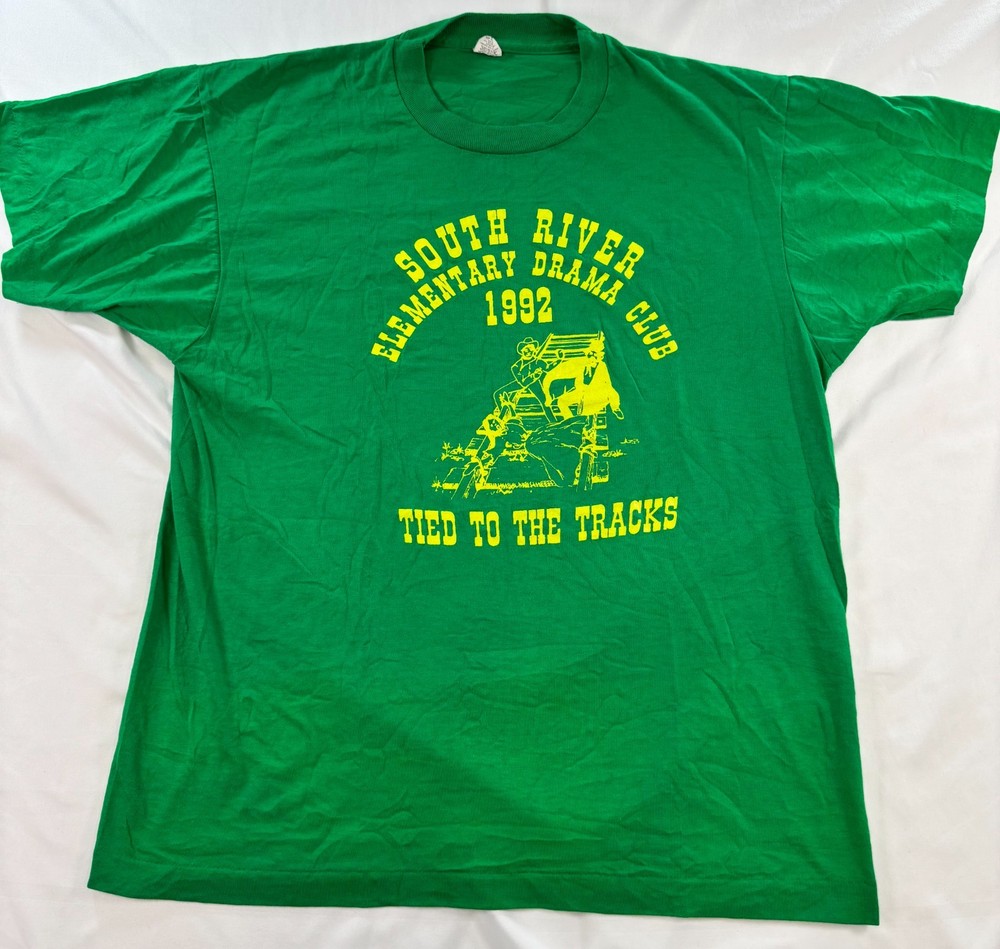 Vintage Single Stitch T Shirt Mens Sz Large School Drama Club Green 1992