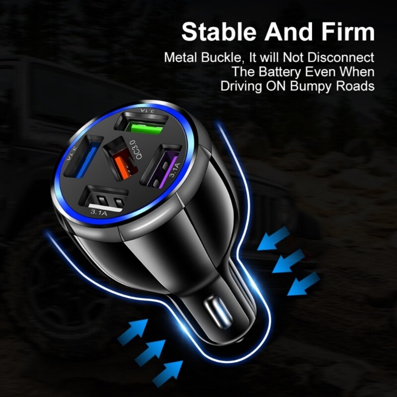 5-Port USB Car Charger with Fast Charging Support