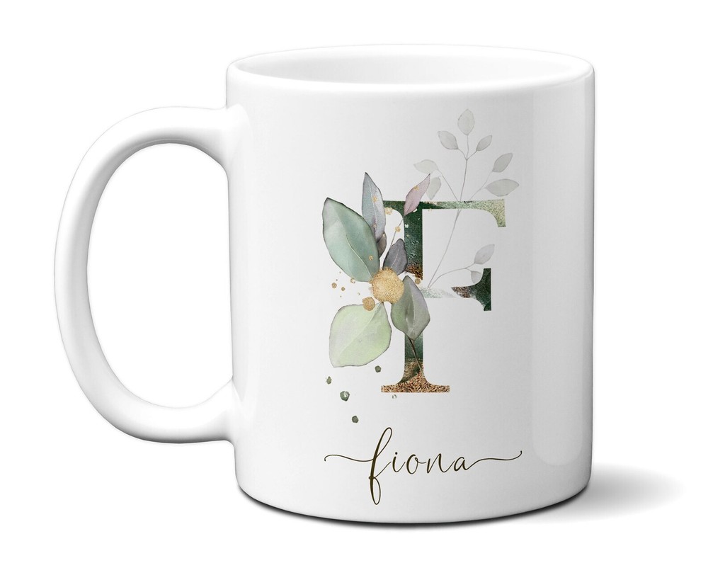 Letter Initial Mug Personalized Name & Monogram Floral Alphabet Mug Watercol