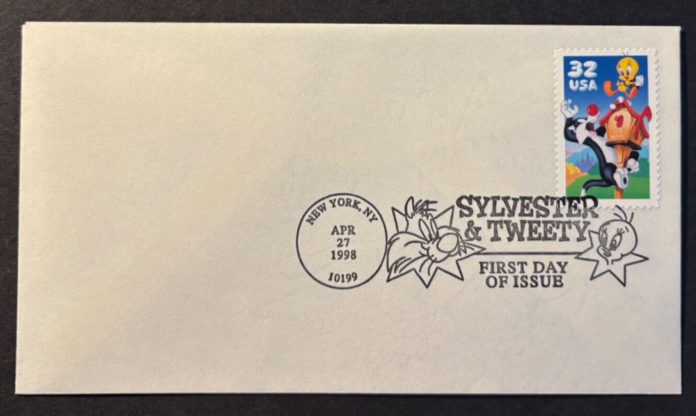 #3204a Sylvester & Tweety stamp with USPS FDC cancel, no cachet