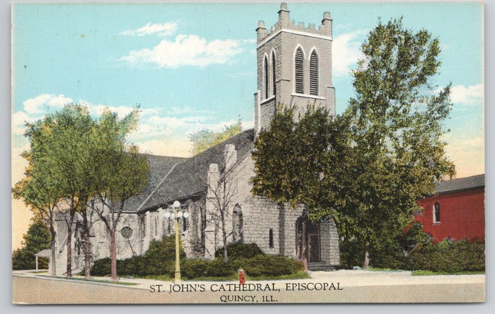 St. John's Cathedral Episcopal Quincy IL Postcard 1964 Curt Teich