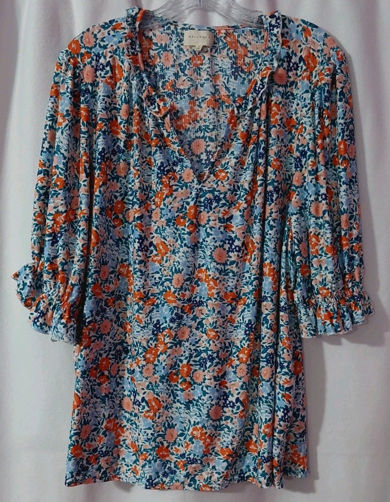 Melloday Blue Floral Blouse Tunic in Size 3X
