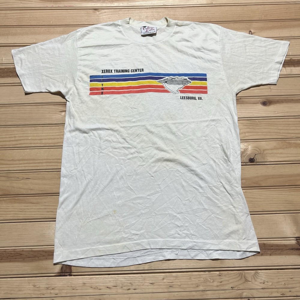 Vintage 80s XEROX Training Center Leesburg Virginia Rainbow Shirt Size Large