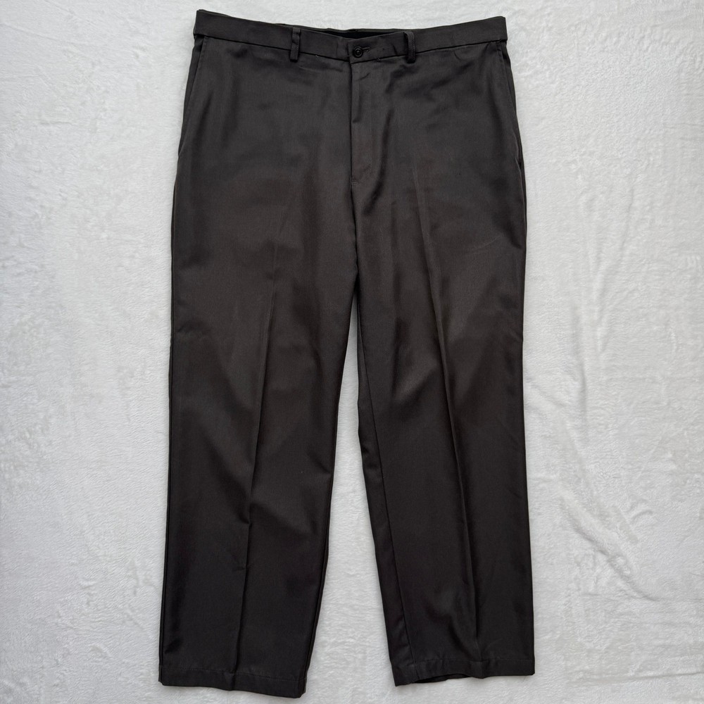 Haggar Dress Pants Mens 38x29 Brown Flat Front Straight Leg Polyester Trousers