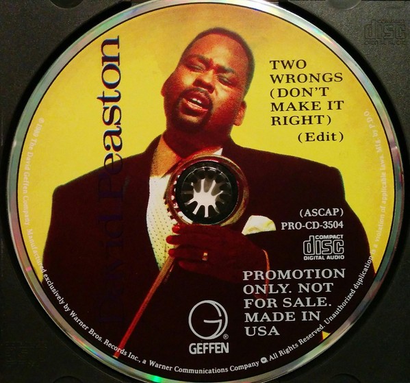 David Peaston - Two Wrongs (Don't Make It Right) (CD, Single, Promo) (Very Good