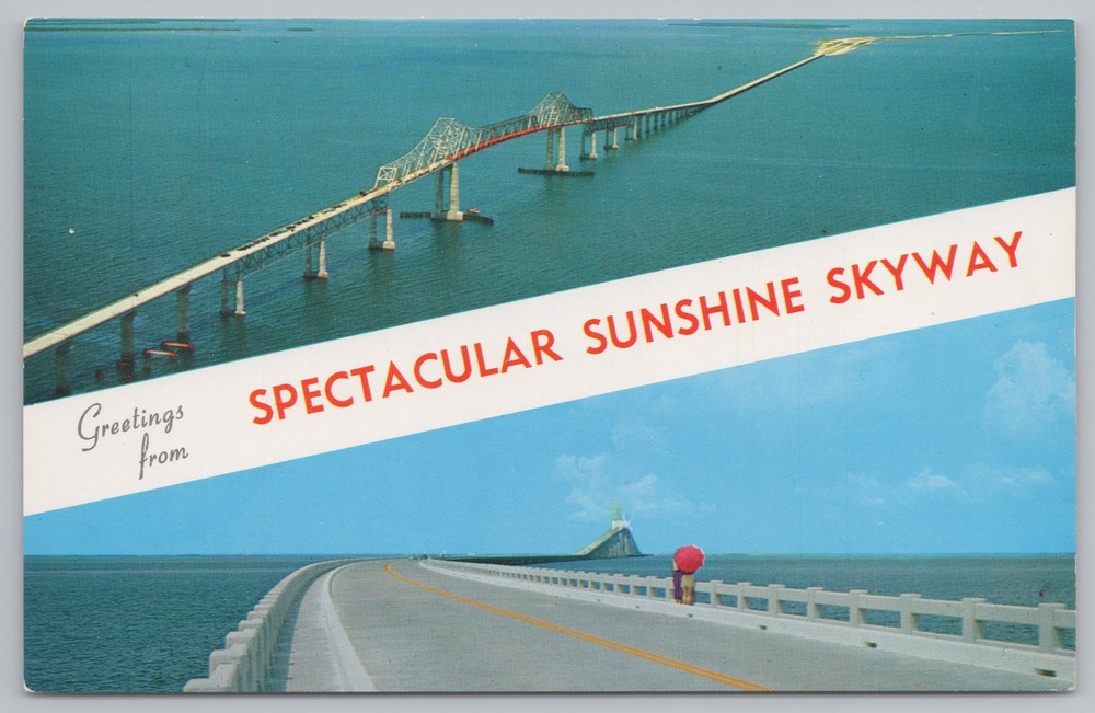 St Petersburg Florida~Sunshine Skyway 2 Views~Vintage Postcard