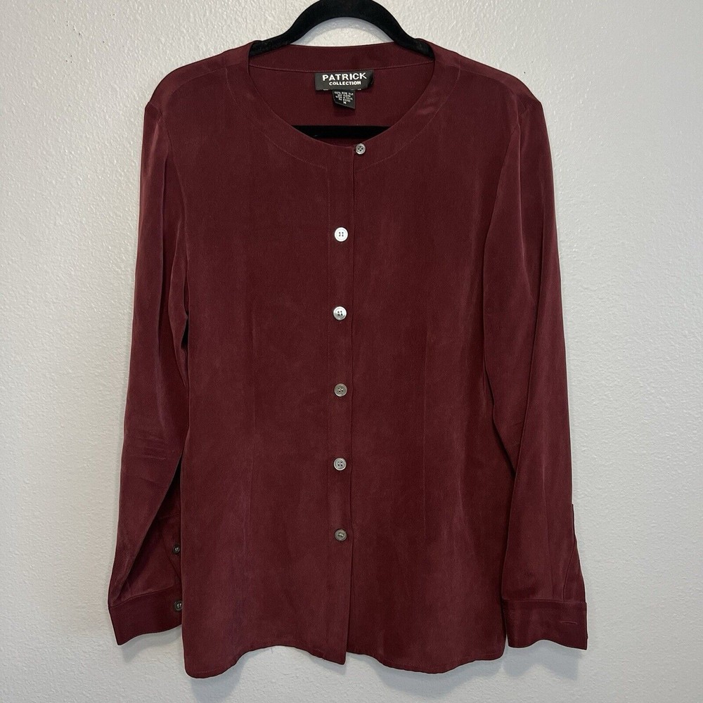 Vintage Patrick Collection Women's M 100% Silk Button Up Shirt Career Formal