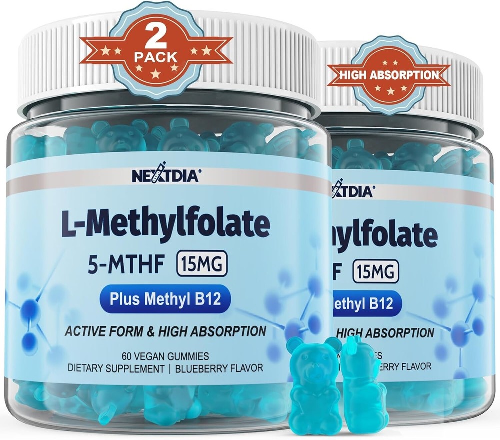 Vegan L-Methylfolate 15mg + B12 Gummies for Energy – 120ct  