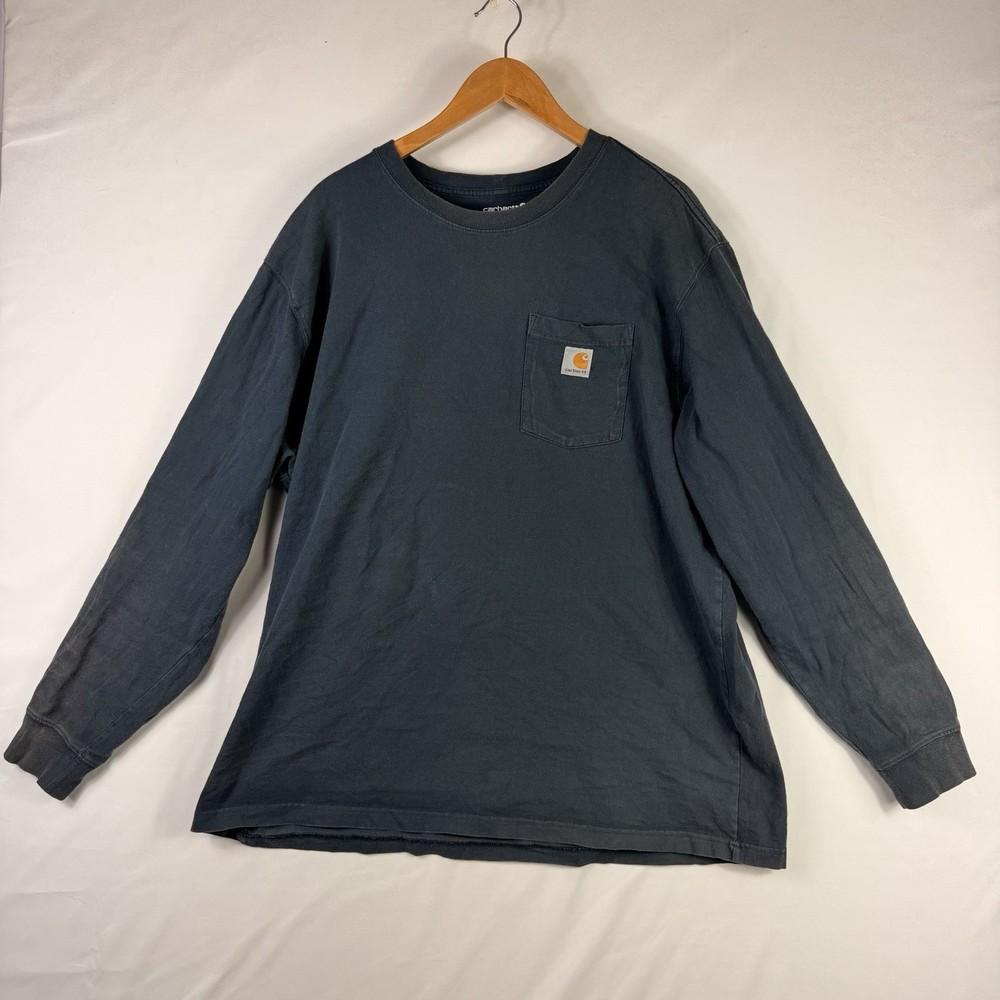 Carhartt T-Shirt Men's XL Loose Fit Blue Pocket Long Sleeve K126 100% Cotton
