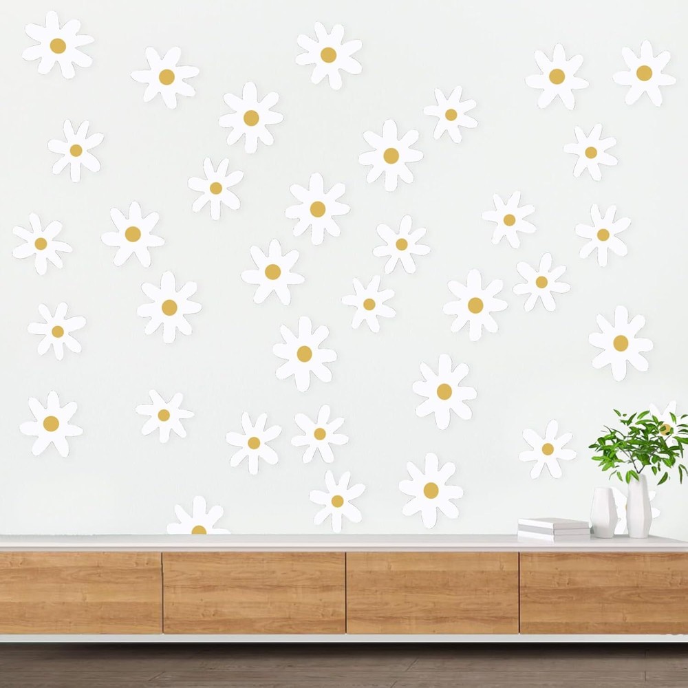 Daisy Flower Wall Stickers, 36 Pieces Decor Boho Decals White