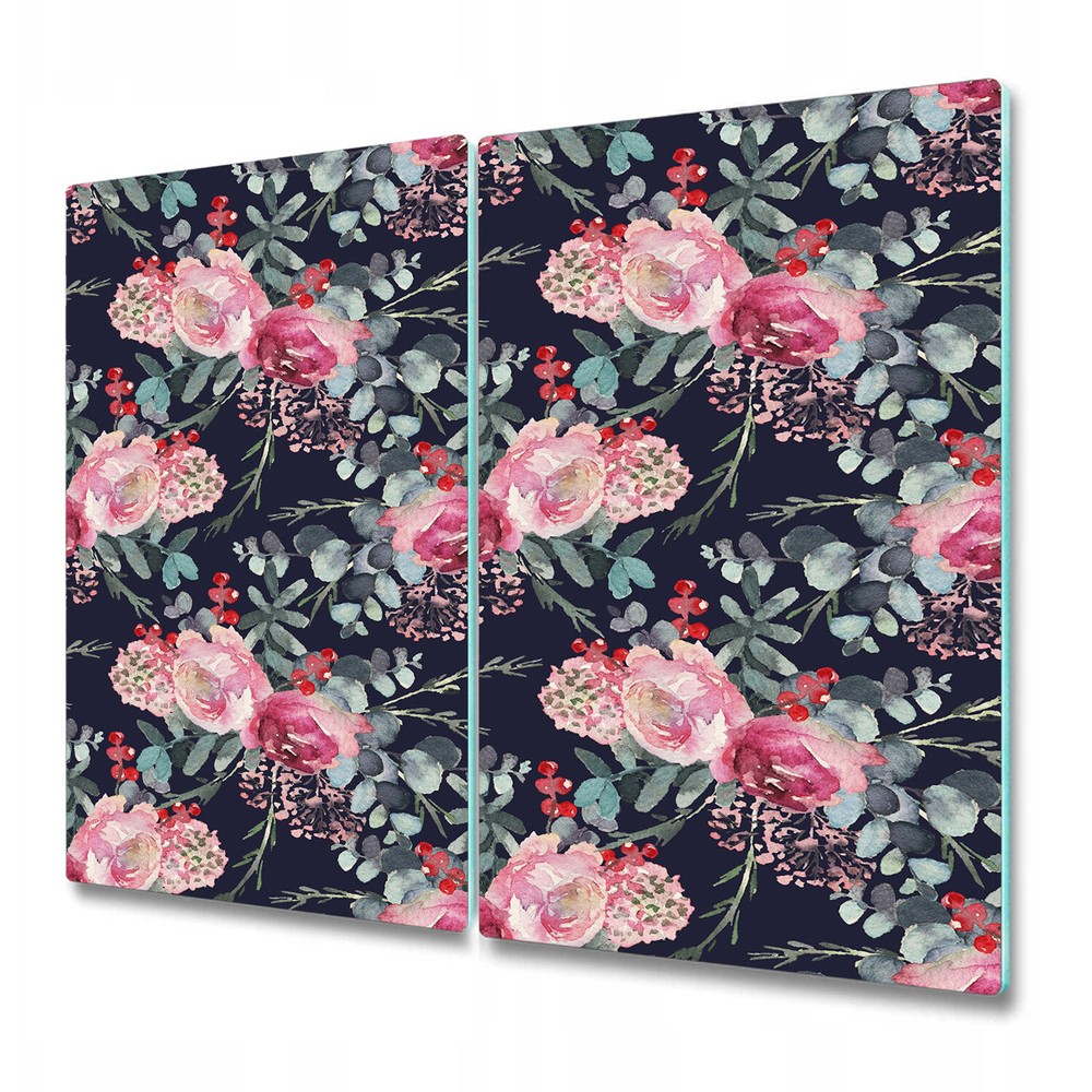 Glass Chopping Board Worktop Saver Dark floral Roses with Rowan Vintage 2x30x52